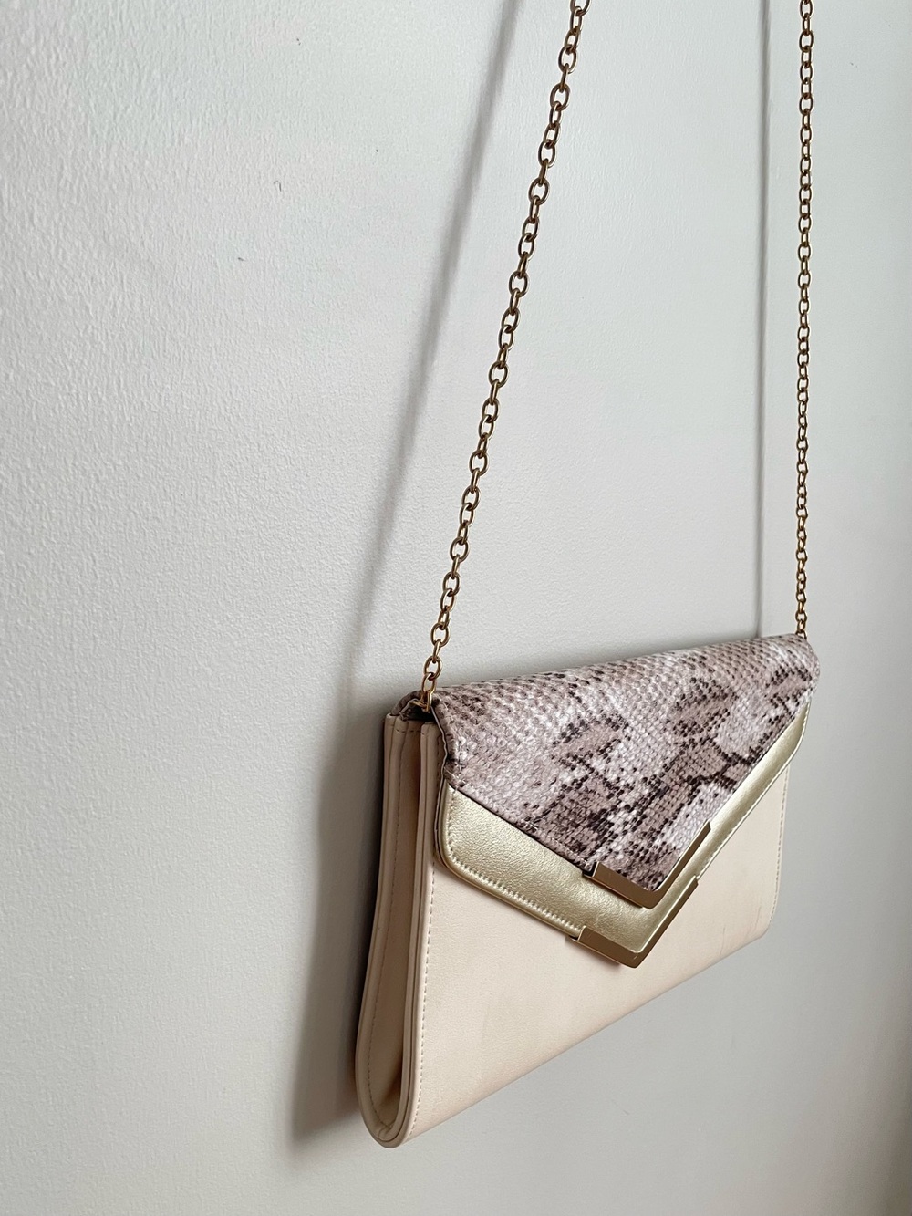 ALDO Beige Snake Print Envelope Clutch Crossbody Bag